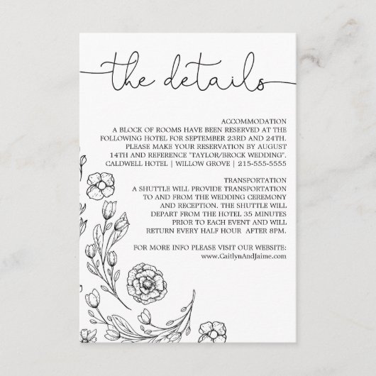 Dainty Elegance Wedding Details Insert Card (Vorderseite)