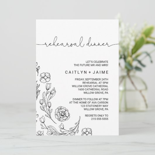 Dainty Elegante Probe Abendessen Einladung (Stehend Vorderseite)