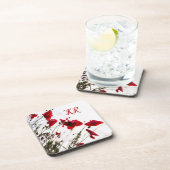 Dainty & Elegante Rote Flora Blume Mit Monogramm Getränkeuntersetzer (Rechte Seite)