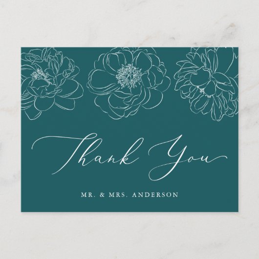 Dainty Floral Aquamarin Wedding Vielen Dank Postkarte (Vorderseite)