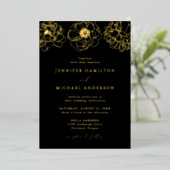 Dainty Floral Black and Gold Wedding Folieneinladung (Stehend vorne)