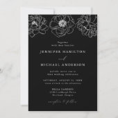 Dainty Floral Black and White Wedding Einladung (Vorderseite)