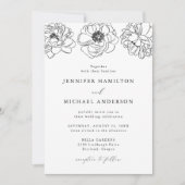 Dainty Floral Black and White Wedding Einladung (Vorderseite)