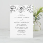 Dainty Floral Black and White Wedding Einladung (Stehend Vorderseite)