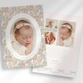 Dainty Floral Bow Photo Birth Announcement Ankündigung