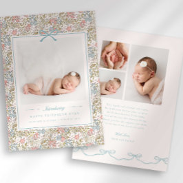 Dainty Floral Bow Photo Birth Announcement Ankündigung
