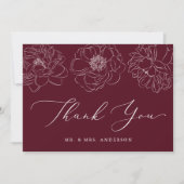Dainty Floral Burgundy Wedding Dankeskarte (Vorderseite)