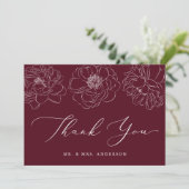 Dainty Floral Burgundy Wedding Dankeskarte (Stehend Vorderseite)