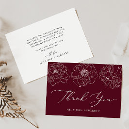 Dainty Floral Burgundy Wedding Dankeskarte