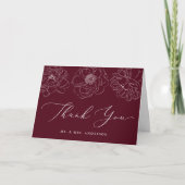 Dainty Floral Burgundy Wedding Dankeskarte (Vorderseite)