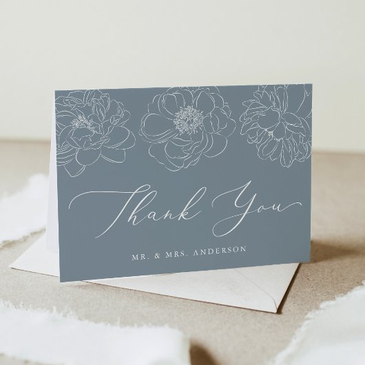 Dainty Floral Dusty Blue Wedding Dankeskarte