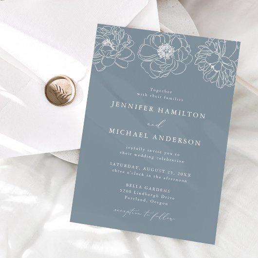 Dainty Floral Dusty Blue Wedding Einladung
