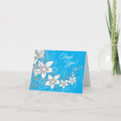 Dainty Floral Scroll auf Blue Dankeskarte (Vorderseite)