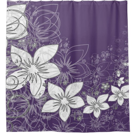 Dainty Floral Scroll auf Plum Duschvorhang (Vorderseite)