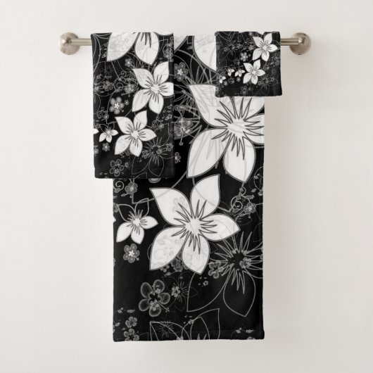 Dainty Floral Scroll auf schwarz Badhandtuch Set (Insitu)