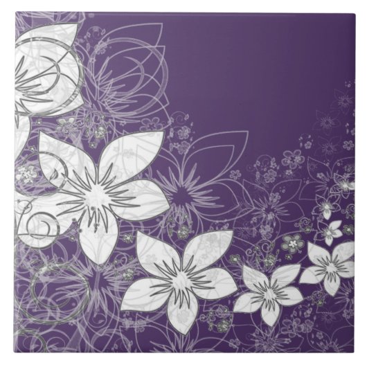 Dainty Floral Scroll on Plum Keramik Tile Fliese (Vorderseite)