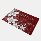 Dainty Floral Scroll on Red Fußmatte (Schrägansicht)