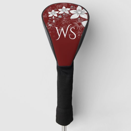 Dainty Floral Scroll on Red Initial Golf Headcover (Vorderseite)