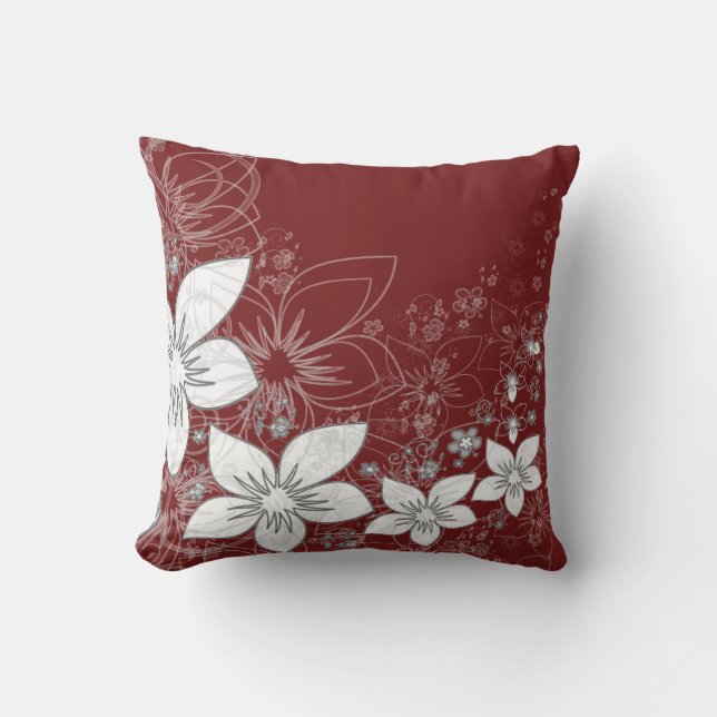 Dainty Floral Scroll on Red Kissen (Vorderseite)