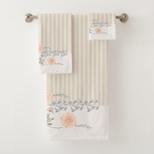Dainty Floral Triam Creme Strip Badhandtuch Set (Insitu)