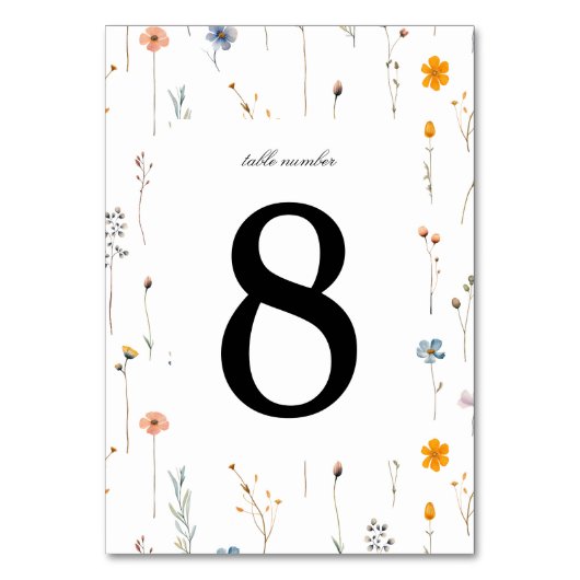 Dainty Floral Wildblume Wedding Tischnummer (Vorderseite)