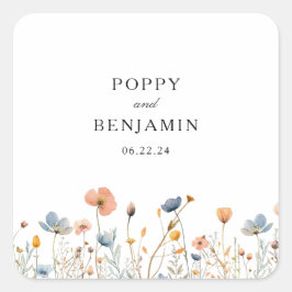 Dainty Floral Wildblume Wreath Wedding Quadratischer Aufkleber