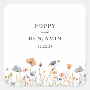 Dainty Floral Wildblume Wreath Wedding Quadratischer Aufkleber