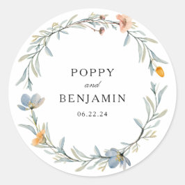 Dainty Floral Wildblume Wreath Wedding Runder Aufkleber