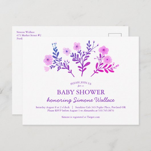 Dainty Florals Elegant Chic CUSTOM BABY SHOWER Einladungspostkarte (Vorne/Hinten)