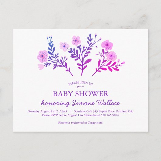 Dainty Florals Elegant Chic CUSTOM BABY SHOWER Einladungspostkarte (Vorderseite)