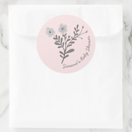 Dainty Florals Elegant Chic CUSTOM BABY SHOWER Runder Aufkleber (Tasche)
