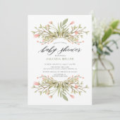 Dainty Girls Pink Floral & Greenery Kinderdusche Einladung (Stehend Vorderseite)