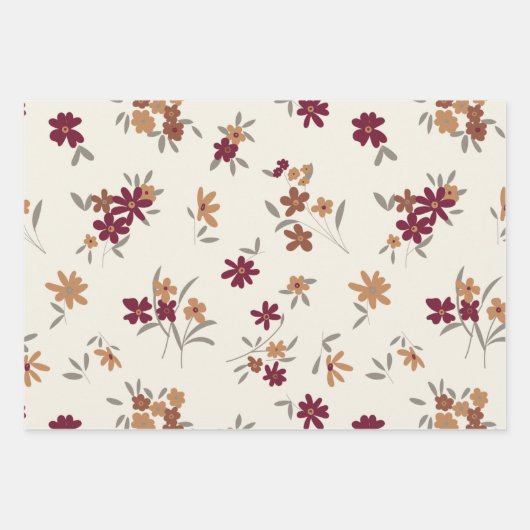 Dainty Gold Maroon Floral Decoupage Geschenk Geschenkpapier Set (Vorderseite 3)