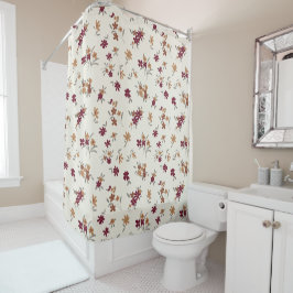 Dainty Gold Maroon Floral Pattern Duschvorhang