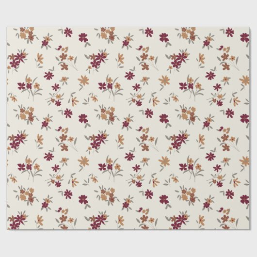 Dainty Gold Maroon Floral Pattern Geschenkpapier (Flach)