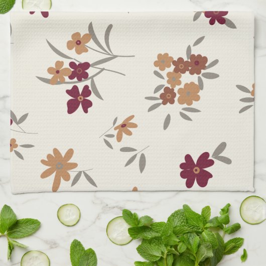 Dainty Gold Maroon Floral Pattern Geschirrtuch (Gefaltet)