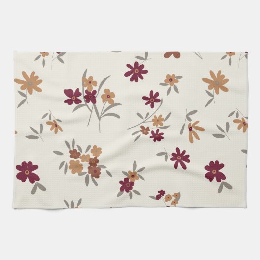 Dainty Gold Maroon Floral Pattern Geschirrtuch (Horizontal)