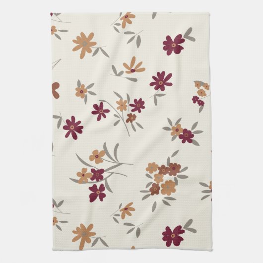 Dainty Gold Maroon Floral Pattern Geschirrtuch (Vertikal)