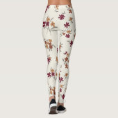 Dainty Gold Maroon Floral Pattern Leggings (Rückseite)
