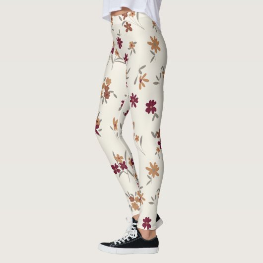 Dainty Gold Maroon Floral Pattern Leggings (Links)