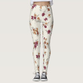Dainty Gold Maroon Floral Pattern Leggings (Vorderseite)