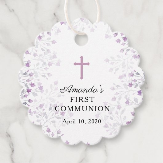 Dainty Lila Floral First Heilige Kommune Geschenkanhänger (Vorderseite)