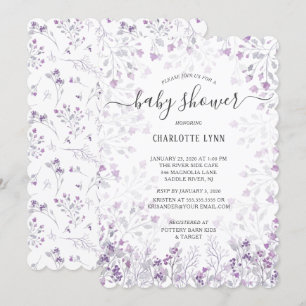 Dainty Lila Watercolor Blume Girls Babydusche Einladung