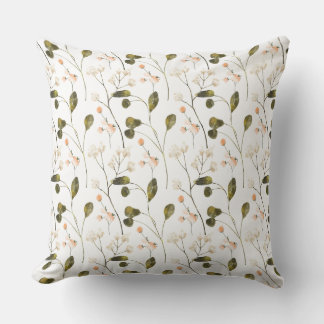 Dainty Meadow Peach und grüne Wildblumen Kissen