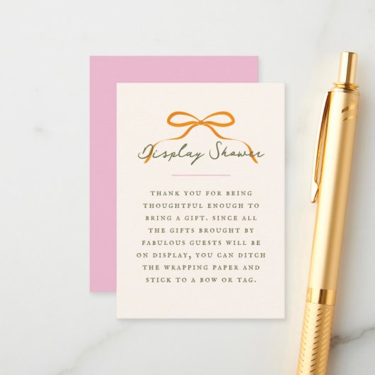 Dainty Orange Bow Baby Display Shower Begleitkarte (Vorderseite/Rückseite Beispiel)