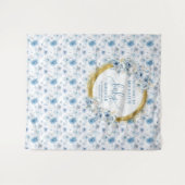 Dainty Pastel Blue Gold Floral Baby Duschbanner Wandteppich (Vorderseite (Horizontal))