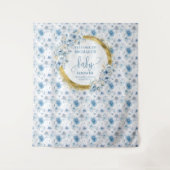 Dainty Pastel Blue Gold Floral Baby Duschbanner Wandteppich (Vorderseite)