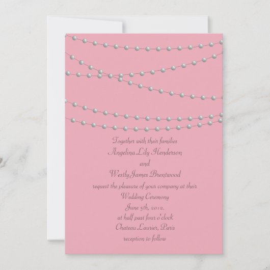 Dainty Pearls auf Pink Wedding Einladung (Vorderseite)