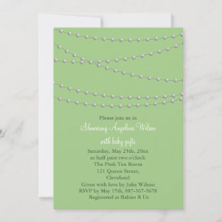 Dainty Pearls Baby Dusche Einladung (weich grün)