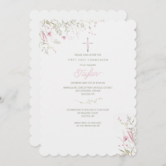 Dainty Pink Blume Einladung (Vorne/Hinten)